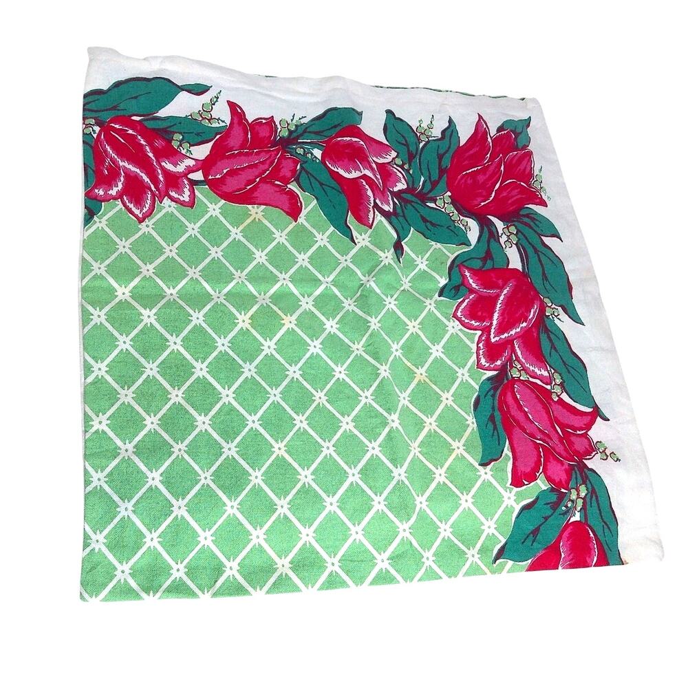 Vintage Floral Pillowcase Handmade from 40s 50s Tablecloth Mid Century Modern